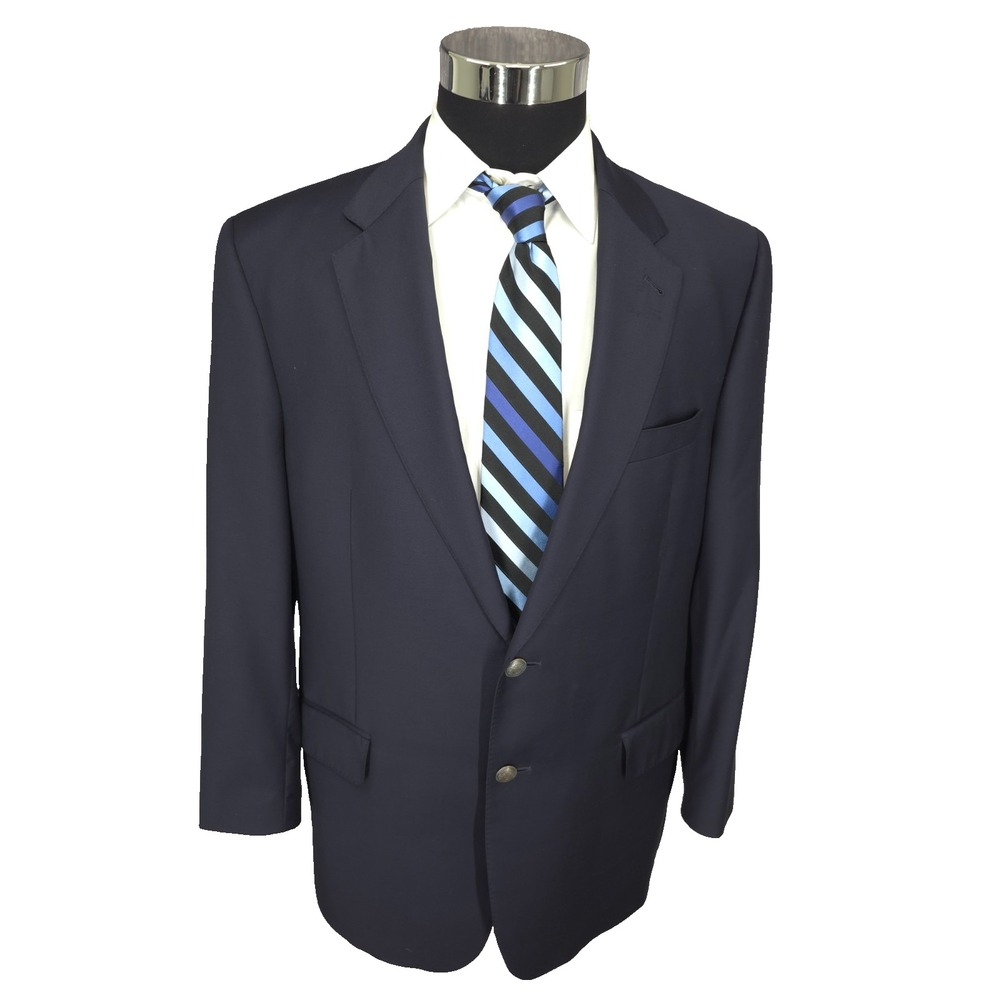 Jos A Bank Signature Gold Blazer‎ Jacket Mens 43R Blue Sports Coat Metal Buttons